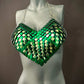 Chainmail top in green metallic scales and silver chain, edgy style, bold vibes