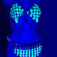 Chain bikini with glowing teal scales and chains, futuristic style, vibrant and bold emotions