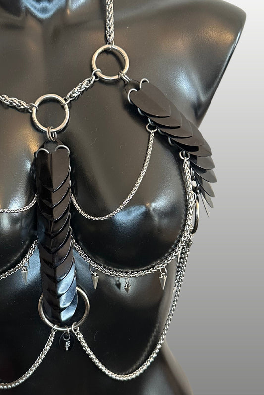 APHRODITE FIRE Silver Black Harness with XL Scales