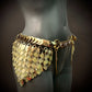 gold metal scale hip belt, shiny style, bold and glamorous