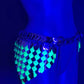 metal scale chain belt with glowing green and silver scales, futuristic and bold style