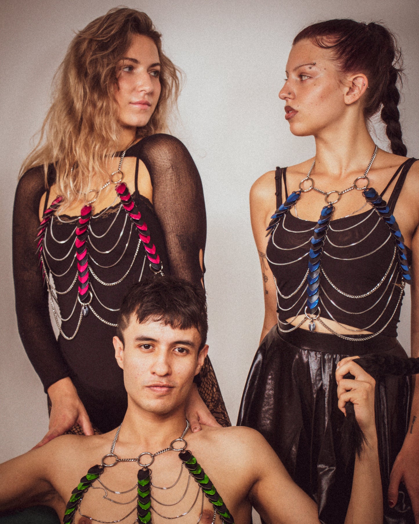 Aphrodite Fire Body Chain Harness | Large Scales, Mixed Colors, Festival Jewelry & Bold Fashion